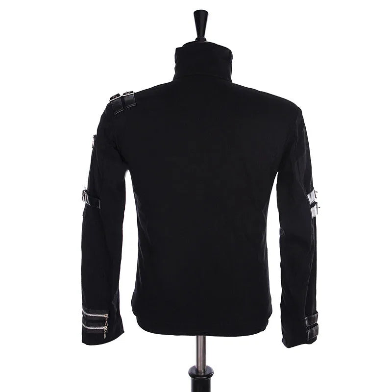 Role-player Michael Jackson BAD Punk Jacket Black Stretch Cotton Outwear Impersonator