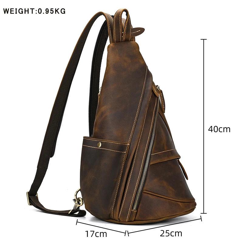 Single Shoulder Bagpack Genuine Leather Chest Bag Outdoor Riding Bag Chest Packs For Biker Men Male Sling Bags Cow Leather
