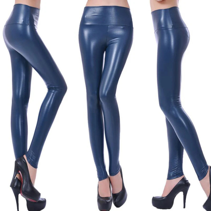 Trendy High-Waist Faux Leather Leggings