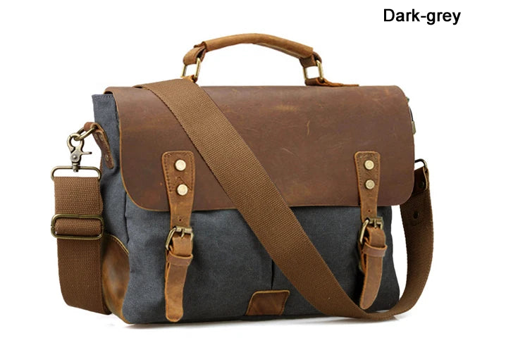 Vintage Leather + Canvas men briefcase Business bag Portfolio men office bag male canvas briefcase attache case document tote