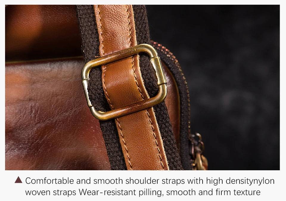 Hot Sell Men Genuine Bull Leather Vintage Coffee Triangle Chest Sling Bag Design Travel Daypack One Shoulder Crossbody Bag XB571