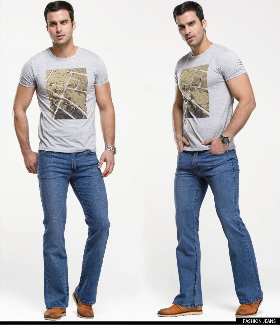 Men's Stretch Bootcut Jeans | Slim Flare Denim Trousers