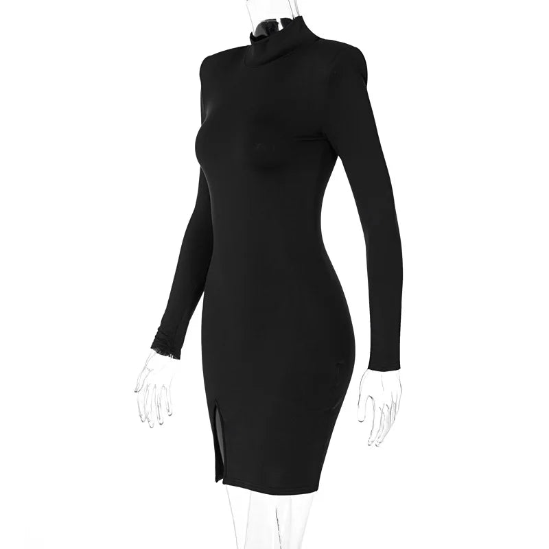 Long Sleeve Bodycon Mini Dress - Slim Fit Knit Streetwear