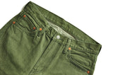Saucezhan Men Jeans Vulcanization Olive Green 107 Selvedge Denim Jeans Men washed  Slim Fit 14 Oz  Zipper Fly