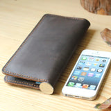 Handmade Vintage Crazy horse Genuine Leather Wallet men Leather long wallet clutch bag male purse money clips money bag