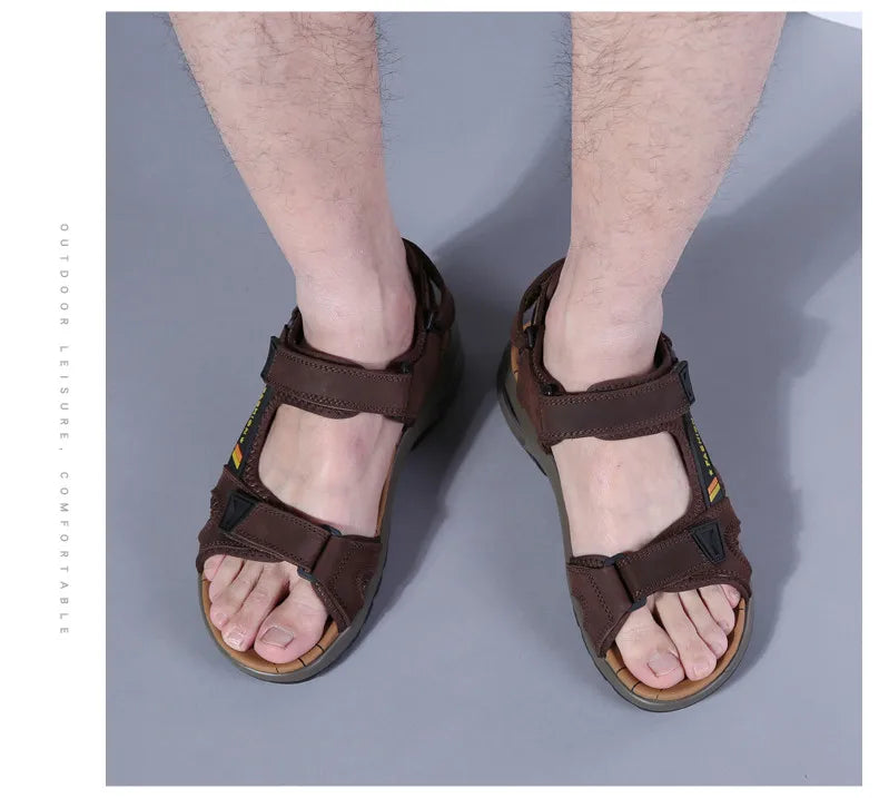 Fashion Men's Sandals Summer Soft Beach Flip Flop Comfortable Genuine Leather Sandals Outdoor Men Roman Sandals Size 46