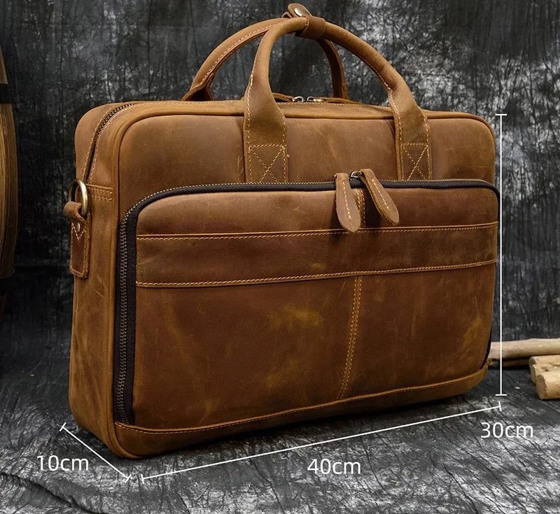 Men Briefcase Genuine Leather Laptop Bag 14 15.6" PC Doctor Lawyer Computer Bag Cowhide Male Briefcase Leather Men Business Bag