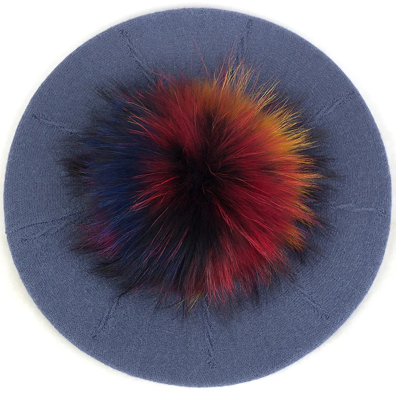 Women's Knit Beret with Oversized Pom Pom | Geebro