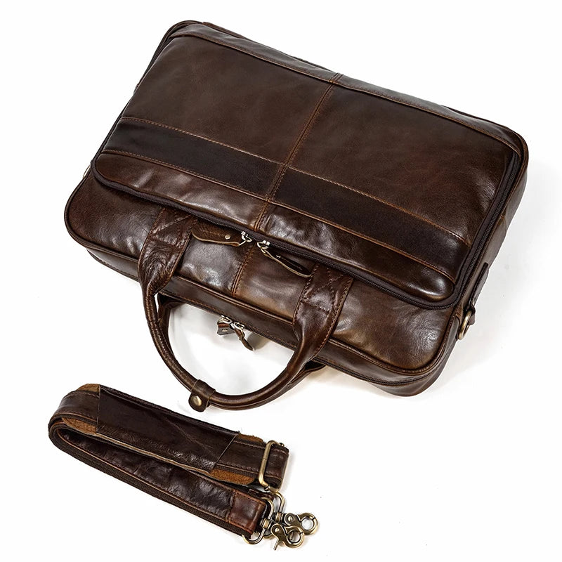 Men Briefcase Genuine Leather Laptop Bag 14 15.6" PC Doctor Lawyer Computer Bag Cowhide Male Briefcase Leather Men Business Bag