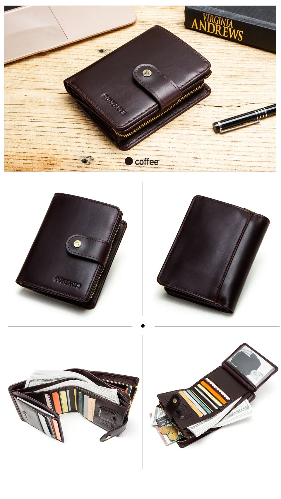 Contact'S Genuine Leather Wallets Women Men Wallet Short Small RFID Blocking Card Holder Wallets Ladies Red Coin Purse