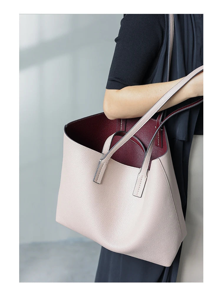 JAZZQ Reversible Genuine Leather Tote | First-Layer Cowhide