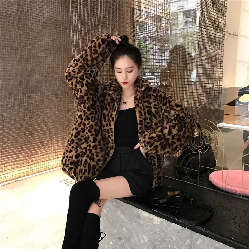 Women's Leopard Print Faux Fur Jacket