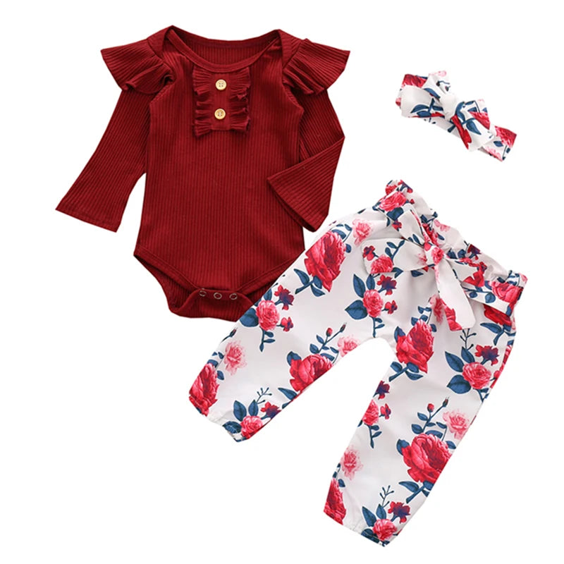 Baby Girl 3-Piece Outfit with Pants & Headband