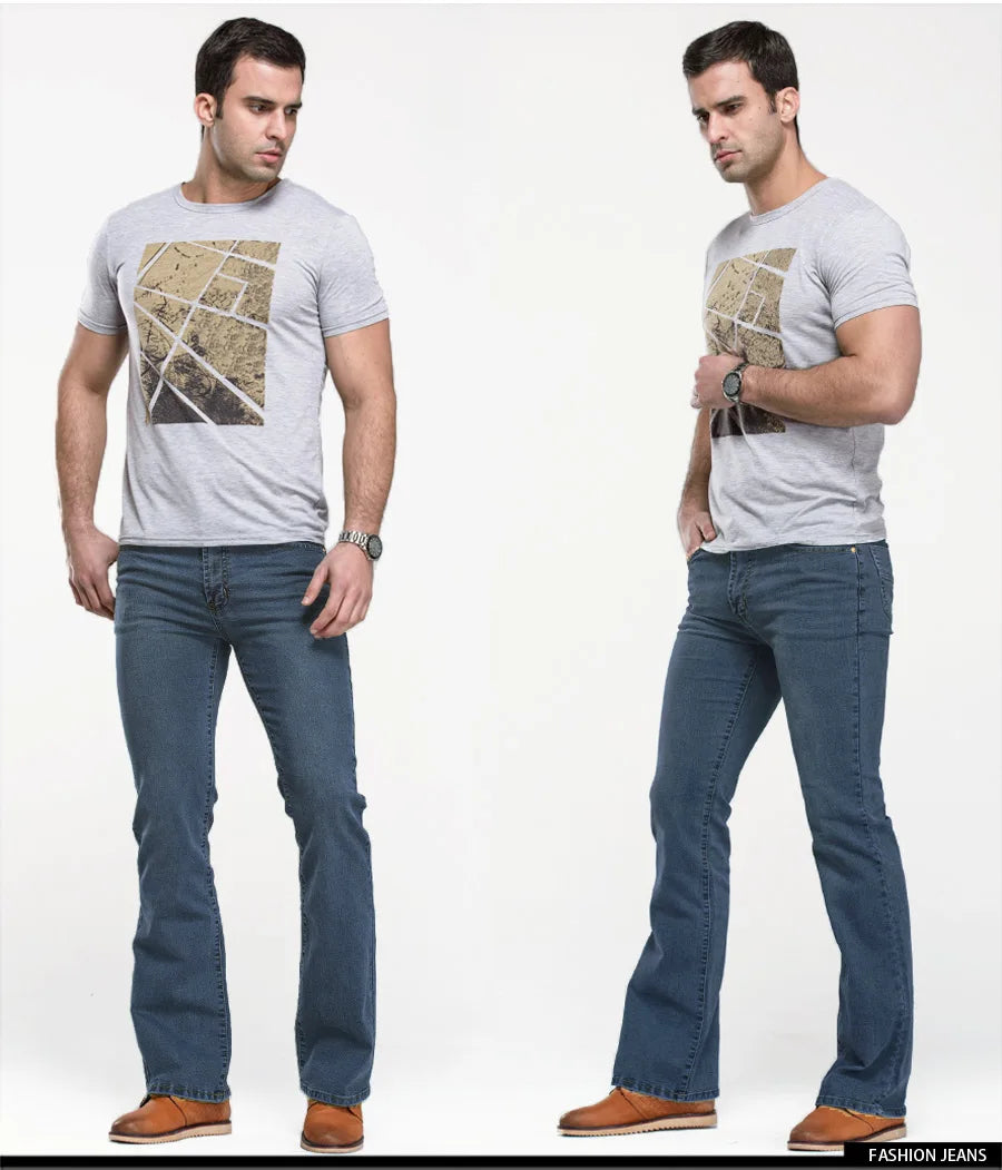 Men's Stretch Bootcut Jeans | Slim Flare Denim Trousers