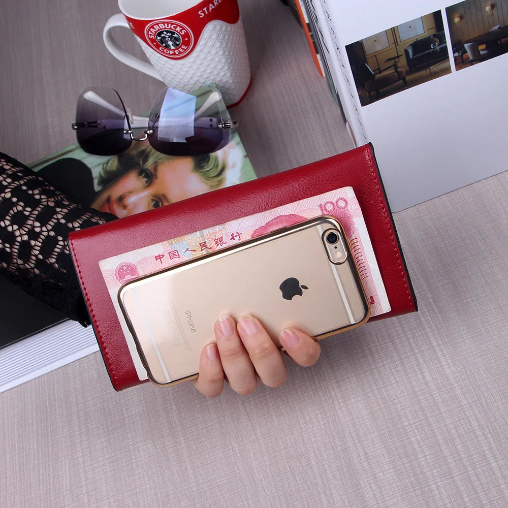 NIGEDU Brand Genuine Leather Women Wallet Long Thin Purse Cowhide Multiple Cards Holder Clutch Bag Fashion Standard Wallet