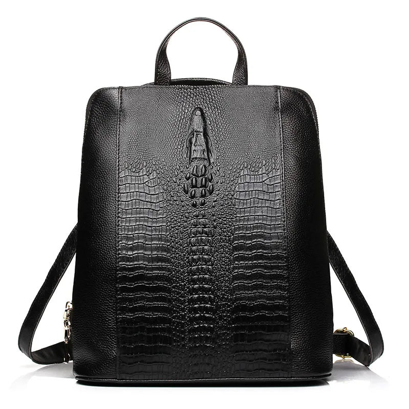 Zency Women's Crocodile Leather Backpack 100% Genuine Natural Travel Work School Bag with Notebook Compartment Laptop Carry-on