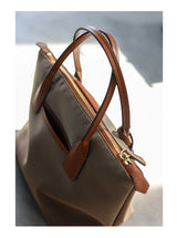 Zipper Tote Bags For Women Nylon With Real Leather Handbag High Quality Single Shoulder Bag