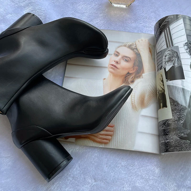 Luxury Leather Tabi Split Toe Ankle Boots - Women's High Heel