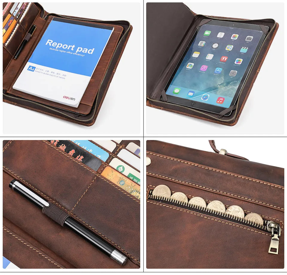 Macbook Pro Air 13 iPad Pro 13 12.9 Portfolio File Folder Cow Leather Cover Organizer Travel Business Office Document Briefcase
