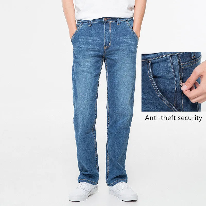 42 44 46 48 large size men's loose denim jeans autumn and winter brand clothing high quality anti-theft zipper pocket jeans
