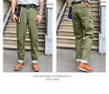 Saucezhan Men Jeans Vulcanization Olive Green 107 Selvedge Denim Jeans Men washed  Slim Fit 14 Oz  Zipper Fly