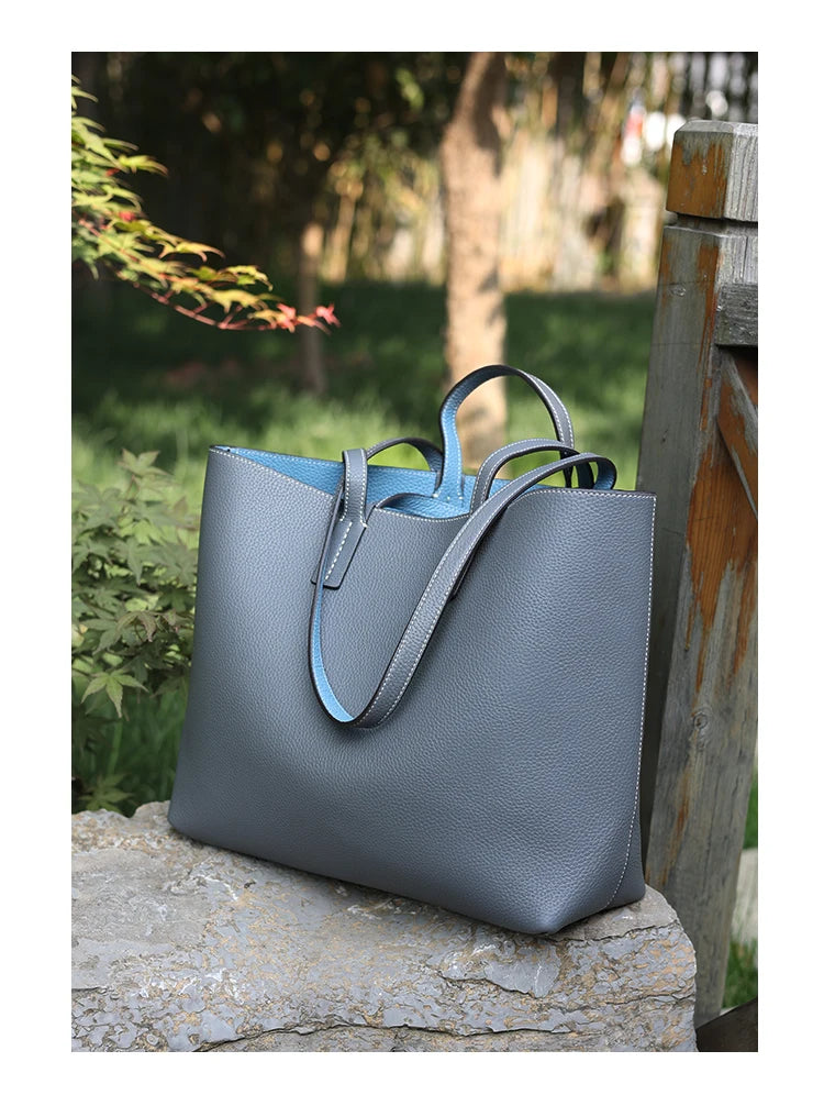 JAZZQ Reversible Genuine Leather Tote | First-Layer Cowhide