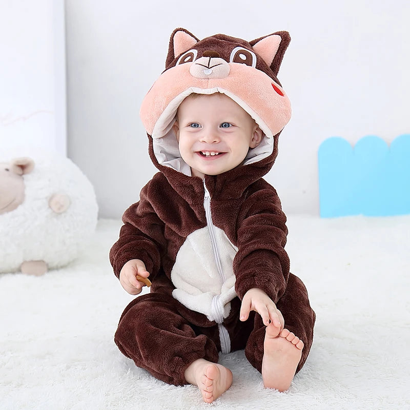Adorable Animal Cartoon Baby Winter Rompers