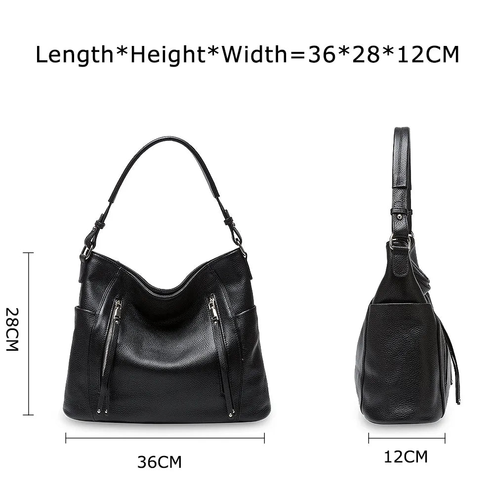 ZENCY New Handbag Luxury Genuine Leather Bag for Women Shoulder Tote Crossbody Double Zipper Pocket Charming Red Hobo Bag