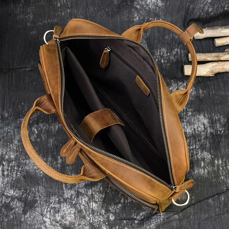 Men Briefcase Genuine Leather Laptop Bag 14 15.6" PC Doctor Lawyer Computer Bag Cowhide Male Briefcase Leather Men Business Bag