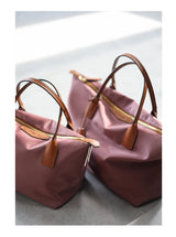 Zipper Tote Bags For Women Nylon With Real Leather Handbag High Quality Single Shoulder Bag