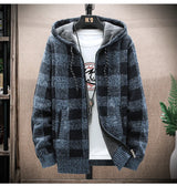 Men’s Winter Plaid Fleece-Lined Hooded Cardigan Jacket