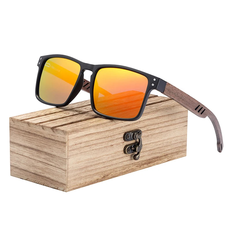 BARCUR Original Design Natural Wood Sunglasses Polarized Business Sun Glasses for Men Eyewear Square Luxury Brand Eyewear