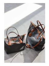 Zipper Tote Bags For Women Nylon With Real Leather Handbag High Quality Single Shoulder Bag