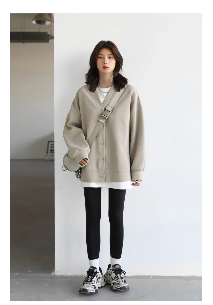 Women's Relaxed V-Neck Cotton-Blend Cardigan