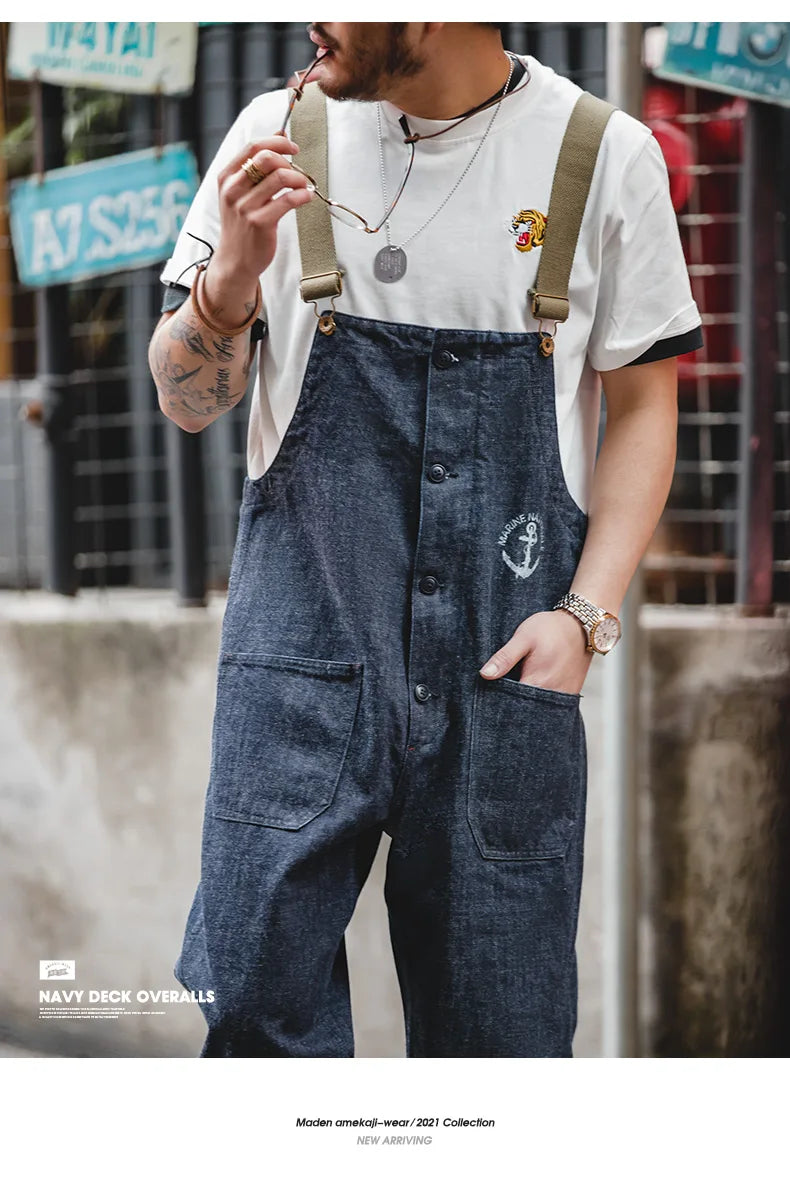 Maden Vintage Unisex Denim Overalls – Navy Baggy Fit