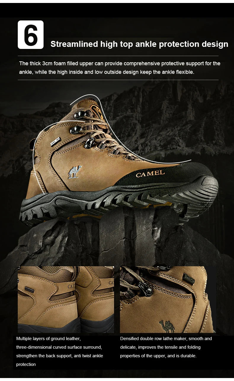 GOLDEN CAMEL Waterproof Hiking Shoes Men and Women Outdoor Anti-Slip Climbing Trekking Shoes for Men 2023 Leather Hiking Boots