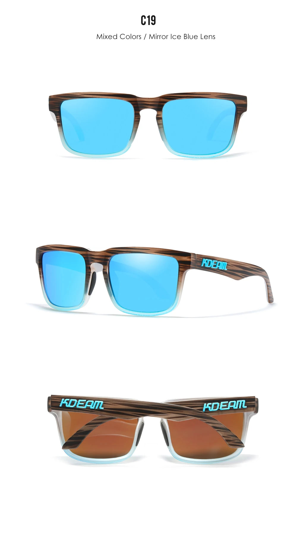KDEAM Men's Polarized Sunglasses Fishing Lifestyles Mirrored Color Blocking Sun Glasses Women Legend Square Sunglass With Box
