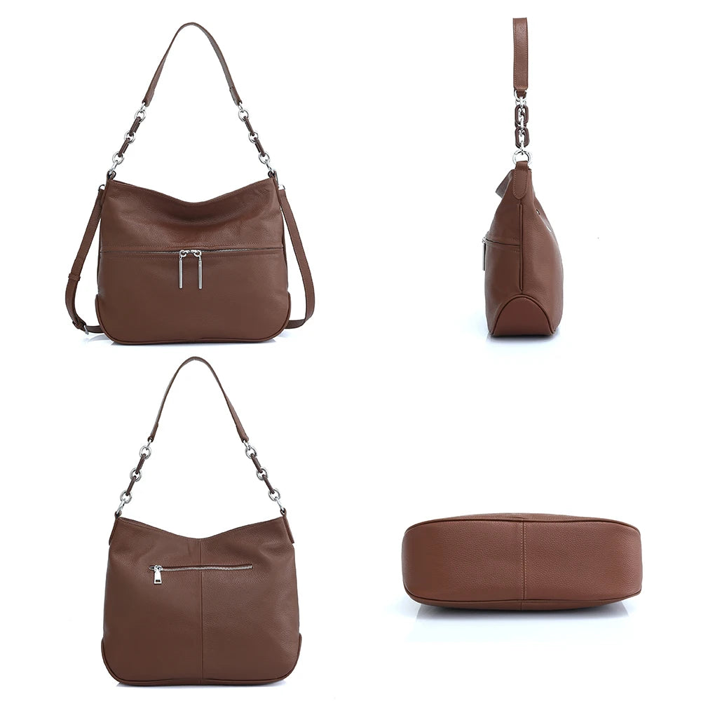 Zency Soft Cowhide Leather Winter Women's Shoulder Bag Casual Commuter High Capacity Female Crossbody Handbag Vintage Shopper