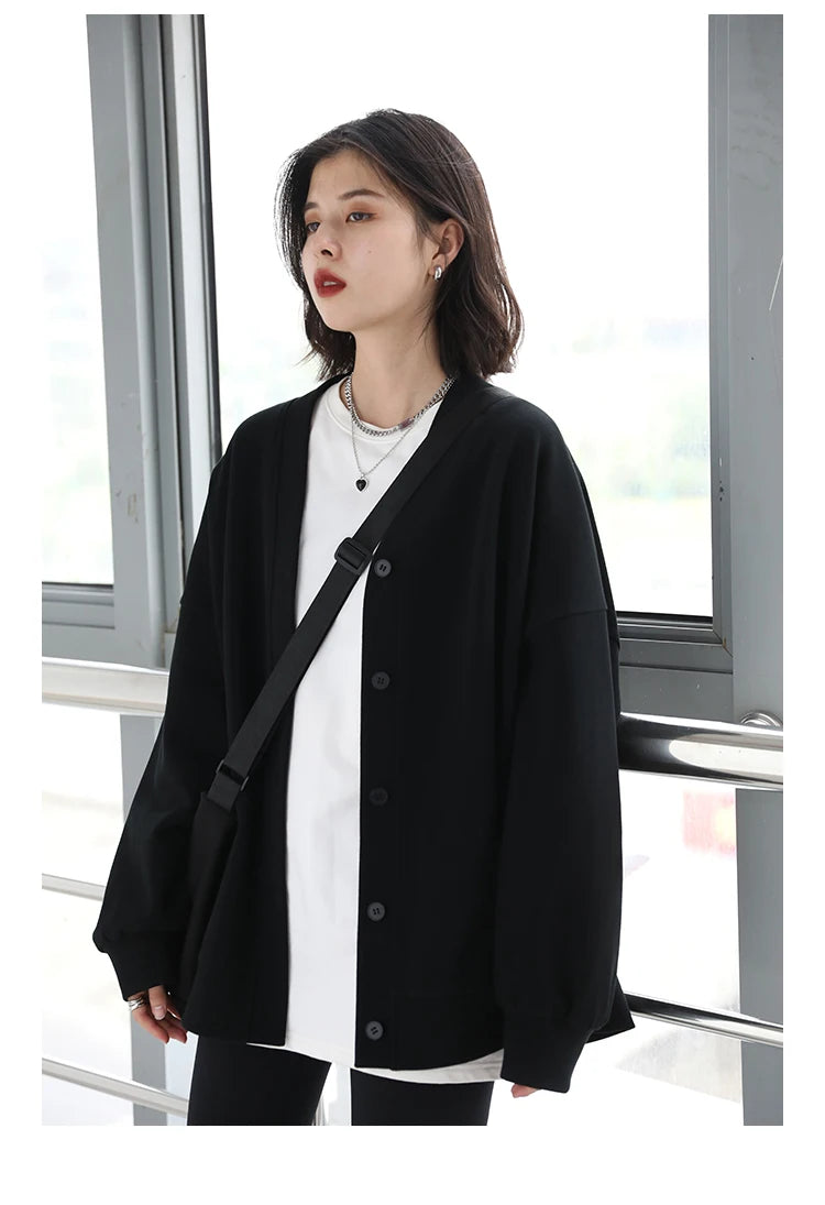 Women's Relaxed V-Neck Cotton-Blend Cardigan