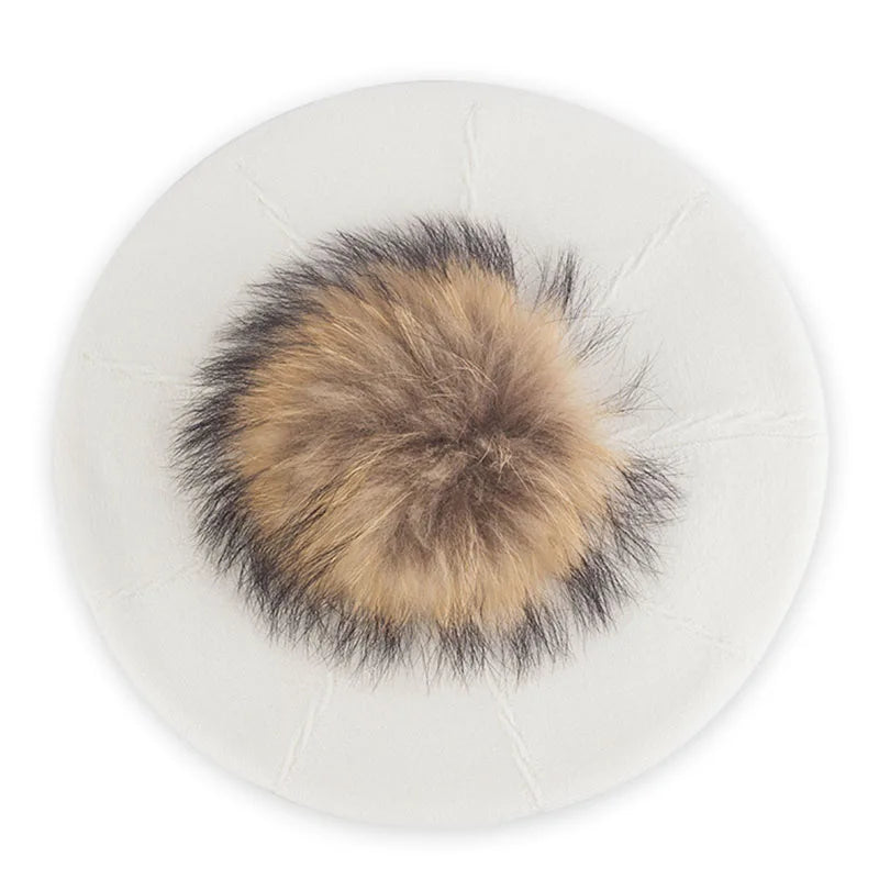 Women's Knit Beret with Oversized Pom Pom | Geebro