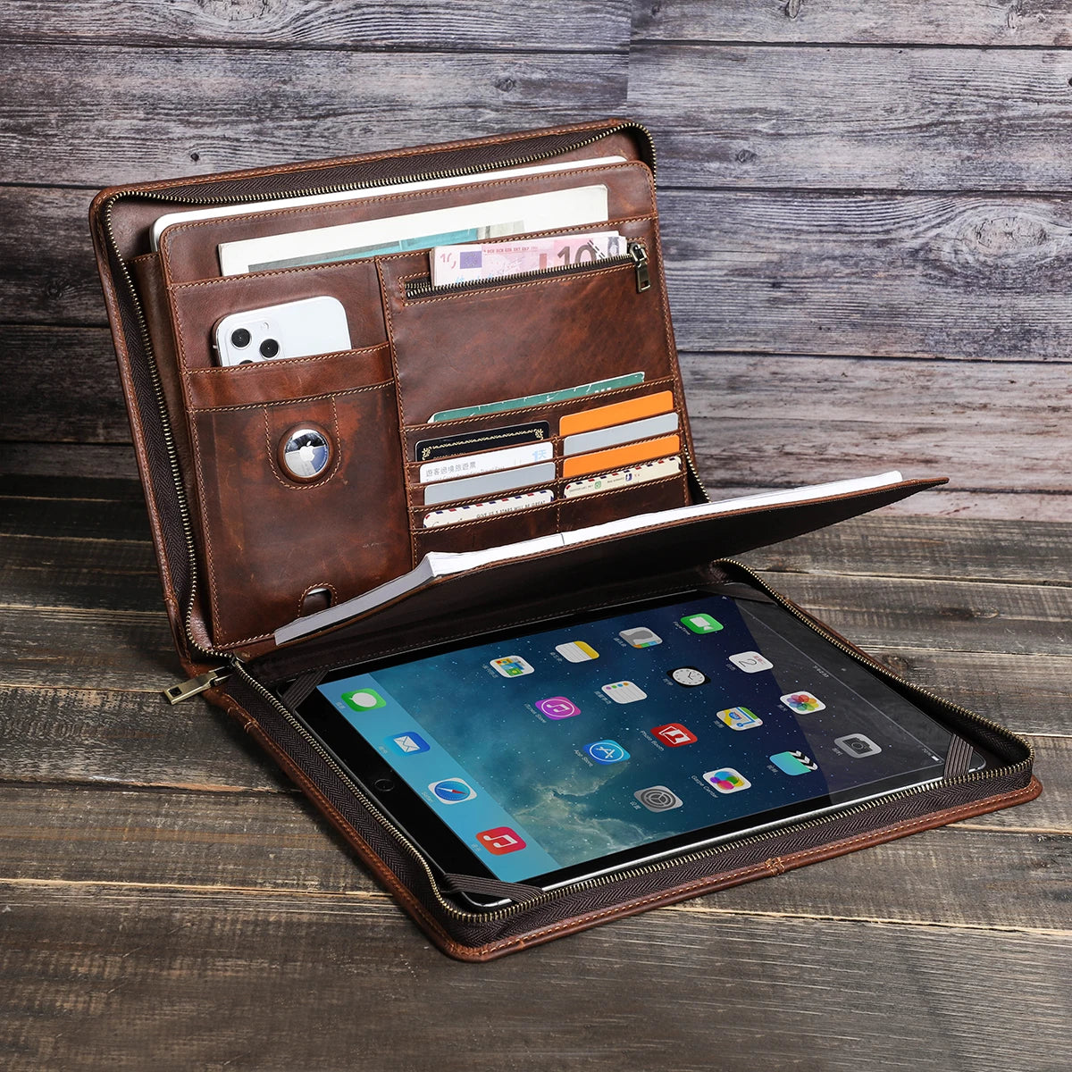 Macbook Pro Air 13 iPad Pro 13 12.9 Portfolio File Folder Cow Leather Cover Organizer Travel Business Office Document Briefcase