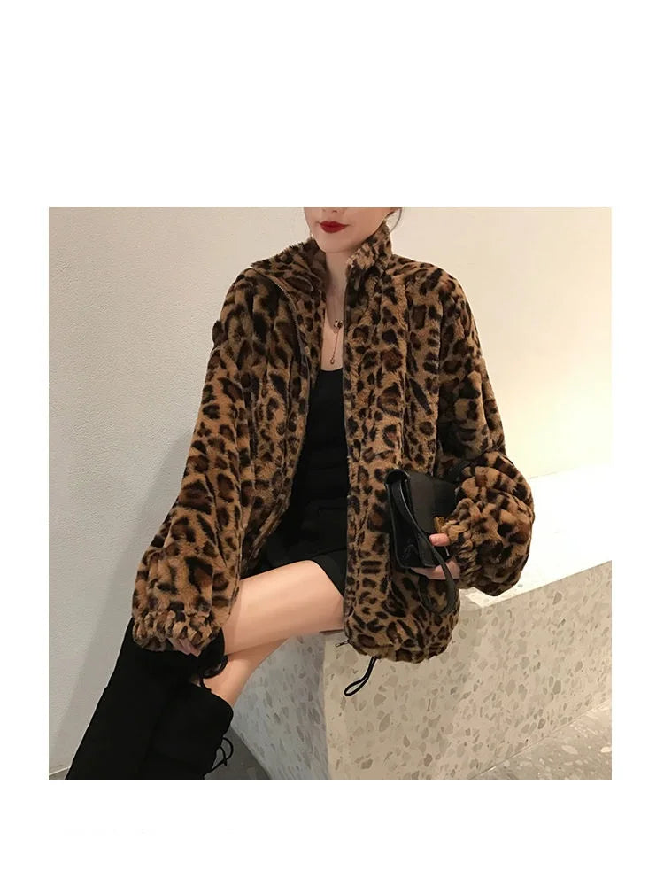 Women's Leopard Print Faux Fur Jacket