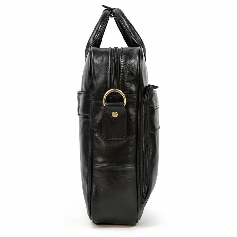 Men Briefcase Genuine Leather Laptop Bag 14 15.6" PC Doctor Lawyer Computer Bag Cowhide Male Briefcase Leather Men Business Bag