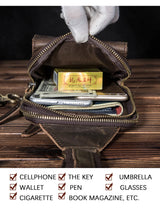 Hot Sell Men Genuine Bull Leather Vintage Coffee Triangle Chest Sling Bag Design Travel Daypack One Shoulder Crossbody Bag XB571