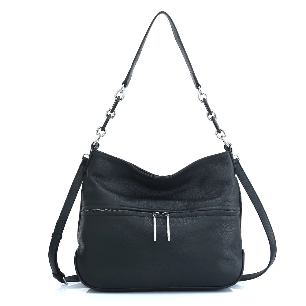 Zency Soft Cowhide Leather Winter Women's Shoulder Bag Casual Commuter High Capacity Female Crossbody Handbag Vintage Shopper