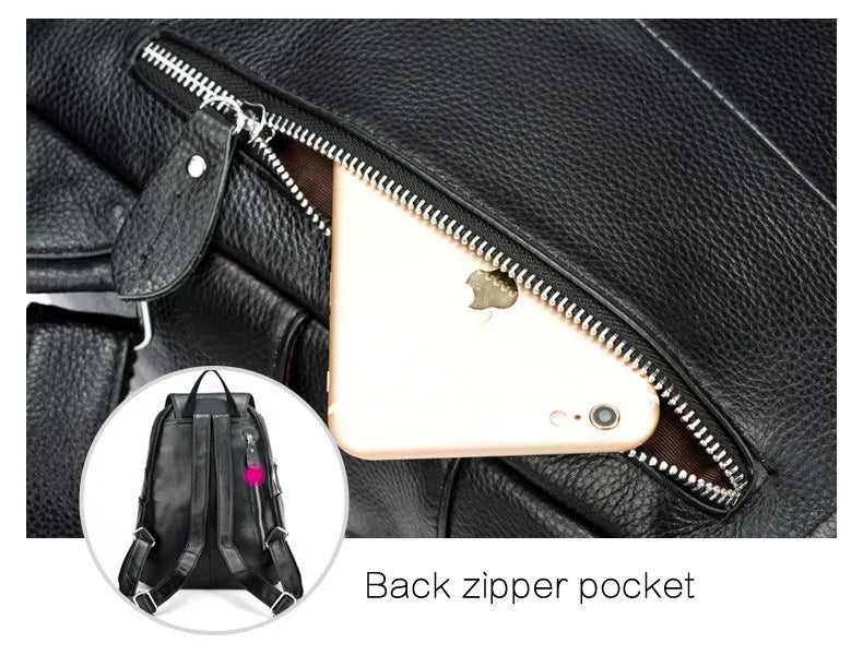 Zency Stylish White Black Genuine Leather Women Backpack A++ Quality Anti-theft Large Capacity Knapsack Travel Designer Rucksack