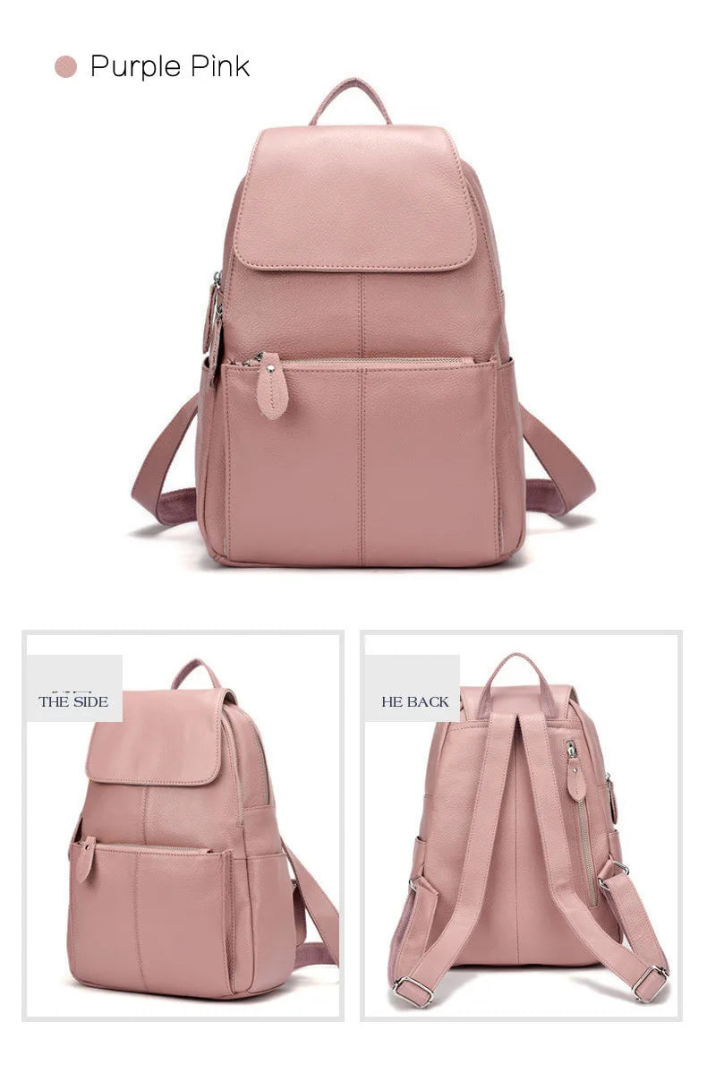 Zency Stylish White Black Genuine Leather Women Backpack A++ Quality Anti-theft Large Capacity Knapsack Travel Designer Rucksack