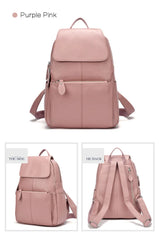 Zency Stylish White Black Genuine Leather Women Backpack A++ Quality Anti-theft Large Capacity Knapsack Travel Designer Rucksack