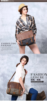 Vintage Leather + Canvas men briefcase Business bag Portfolio men office bag male canvas briefcase attache case document tote