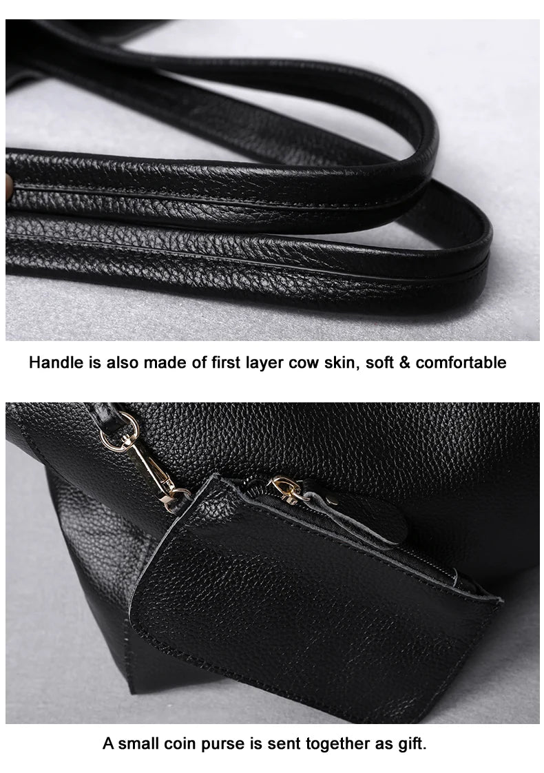 2023 New Women Deluxe Cowhide Genuine Leather Totes Handbag Lady Simple Soft Satchels Bag High Capacity Waterproof Shopping Bags
